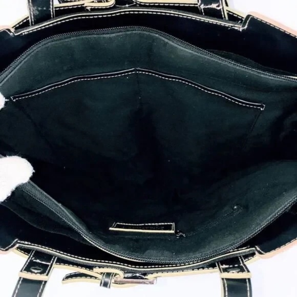 Etienne Aigner Vegan Leather Tote Black Crossbody Contrast Stitching Bag (40134) - Picture 7 of 9